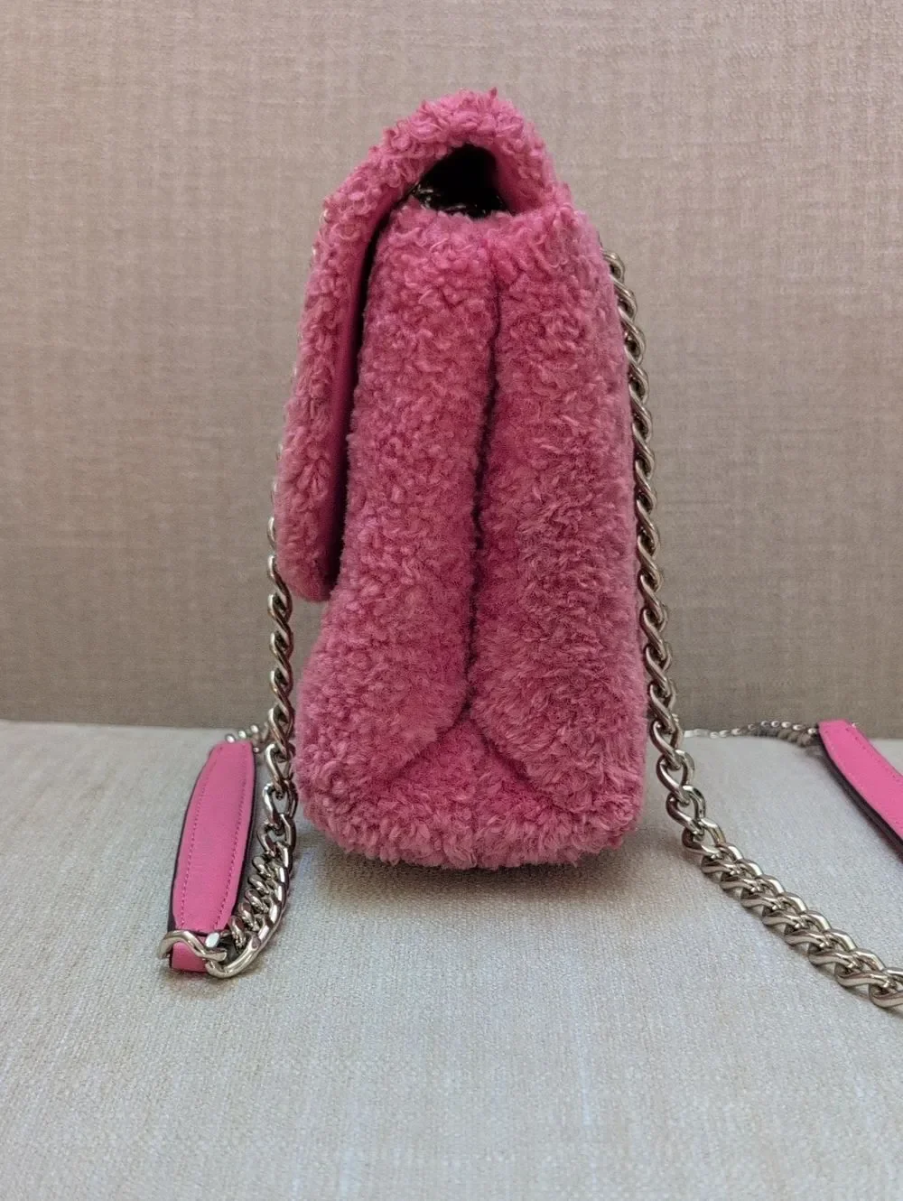 Kate Spade Natalia Faux Fur Small Flap Crossbody Shoulder Bag Pink Purse
